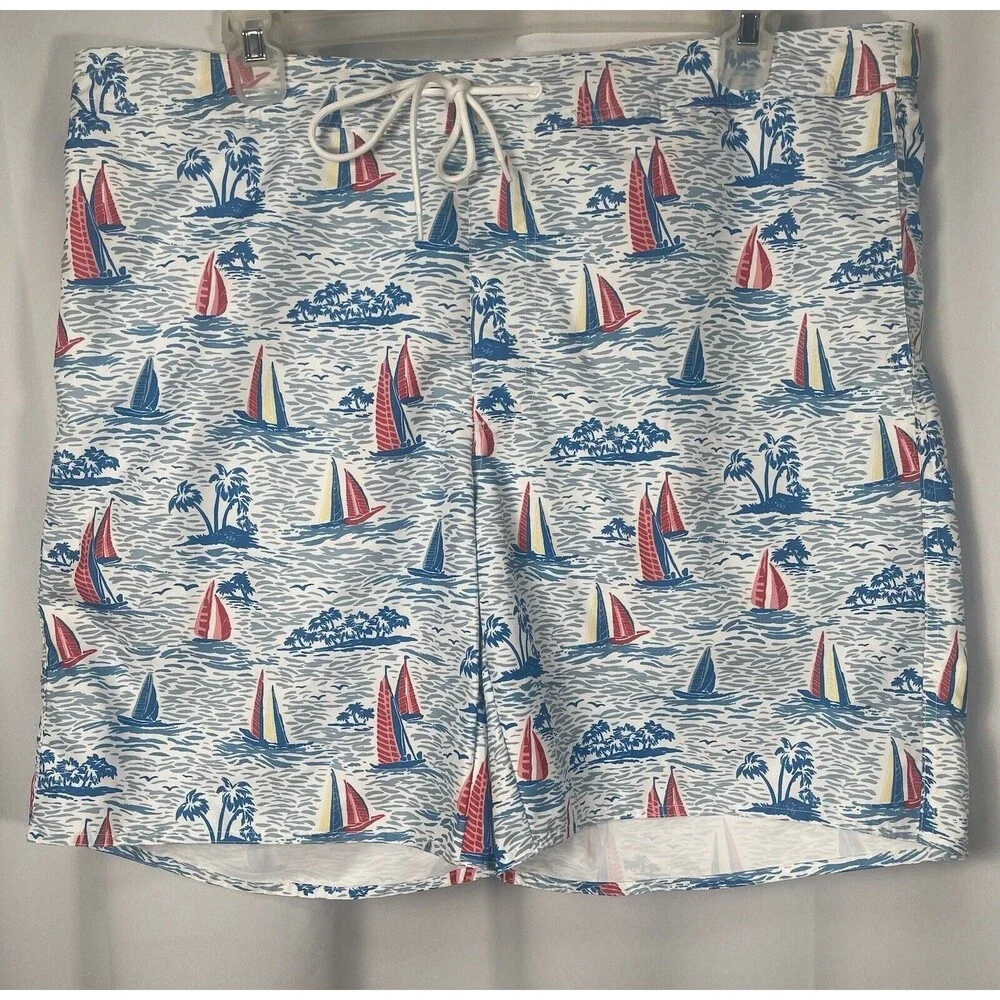 St John’s Bay Blue Sailboat Swim Short 9” Inseam Sz XXL New